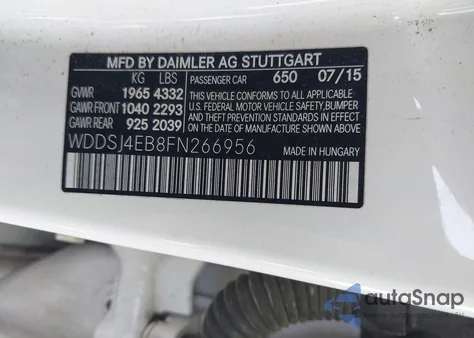 2015 Mercedes-Benz Cla 250 z USA, uszkodzony, nr VIN WDDSJ4EB8FN266956